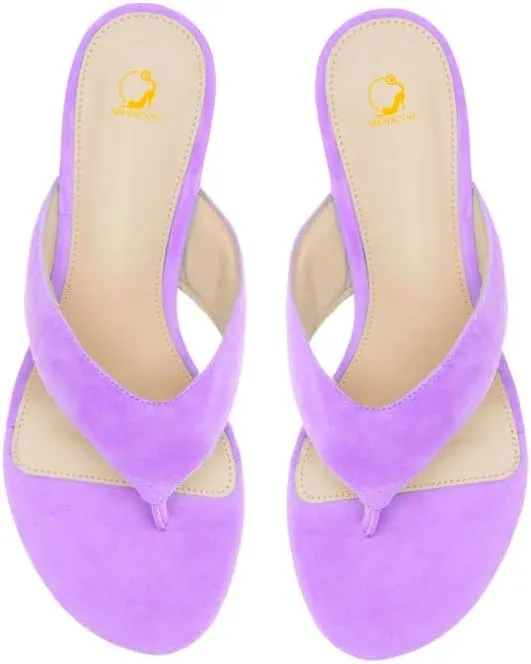SHODENSE Women Wedge Heel Flip Flop Mules Open Peep Toe Suede Thong Sandals Mid Chunky Heels Flip-Flops Comfy Square Round Toe Slide Slippers Backless Slip On Summer Shoes Daily Party Office 4-11 M US