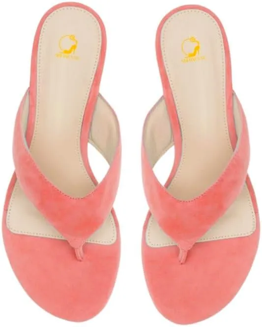 SHODENSE Women Wedge Heel Flip Flop Mules Open Peep Toe Suede Thong Sandals Mid Chunky Heels Flip-Flops Comfy Square Round Toe Slide Slippers Backless Slip On Summer Shoes Daily Party Office 4-11 M US