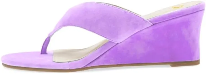 SHODENSE Women Wedge Heel Flip Flop Mules Open Peep Toe Suede Thong Sandals Mid Chunky Heels Flip-Flops Comfy Square Round Toe Slide Slippers Backless Slip On Summer Shoes Daily Party Office 4-11 M US