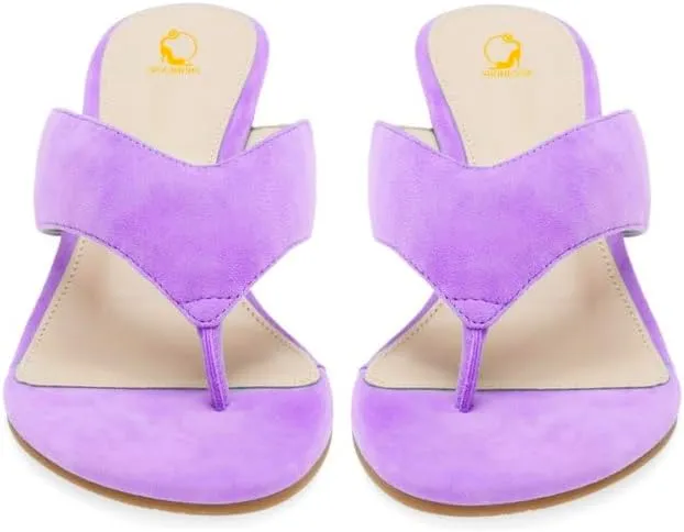SHODENSE Women Wedge Heel Flip Flop Mules Open Peep Toe Suede Thong Sandals Mid Chunky Heels Flip-Flops Comfy Square Round Toe Slide Slippers Backless Slip On Summer Shoes Daily Party Office 4-11 M US