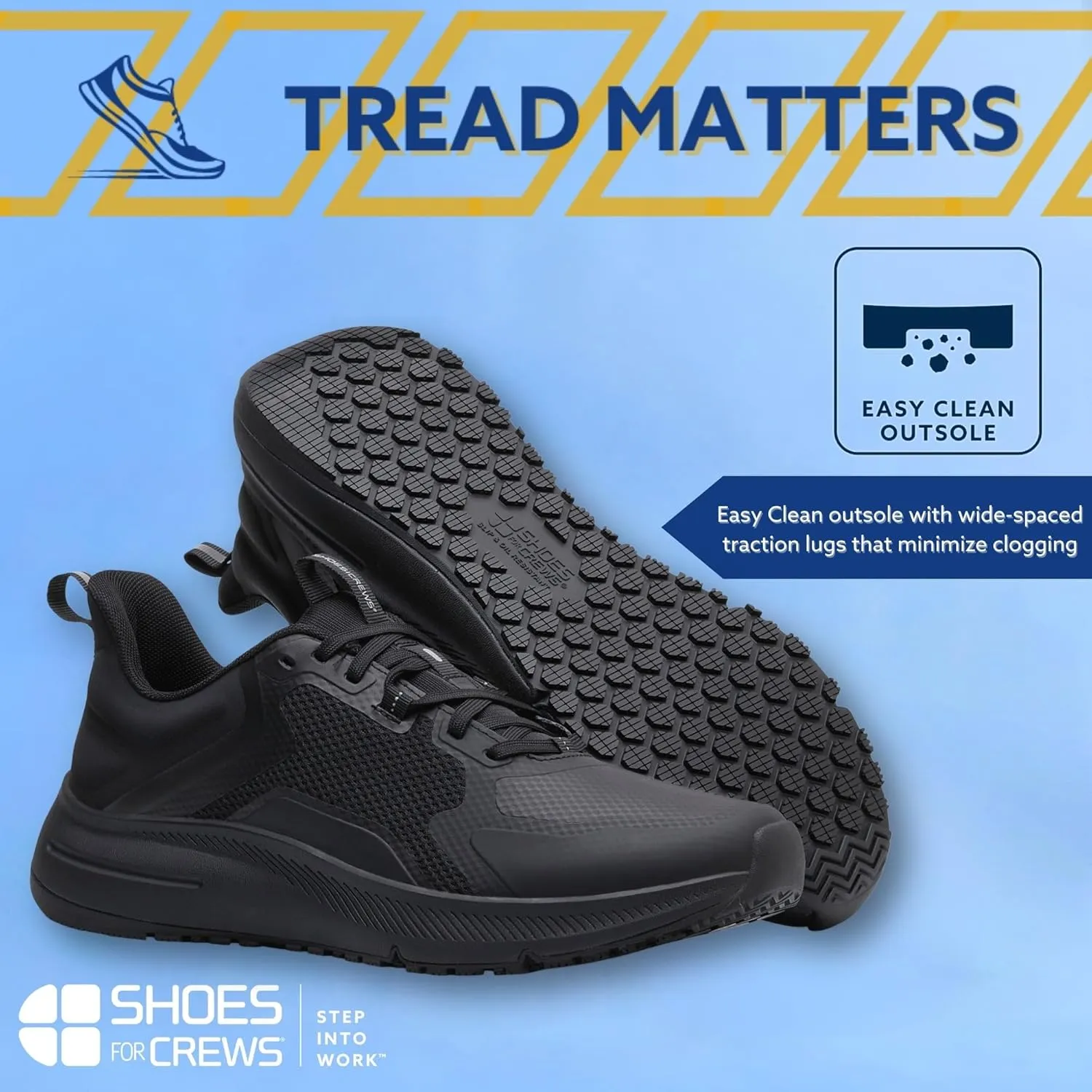 Shoes for Crews Crossing, Men's Slip Resistant Work Shoes, Healthcare and Food Service Sneakers, Water Resistant, Black or White