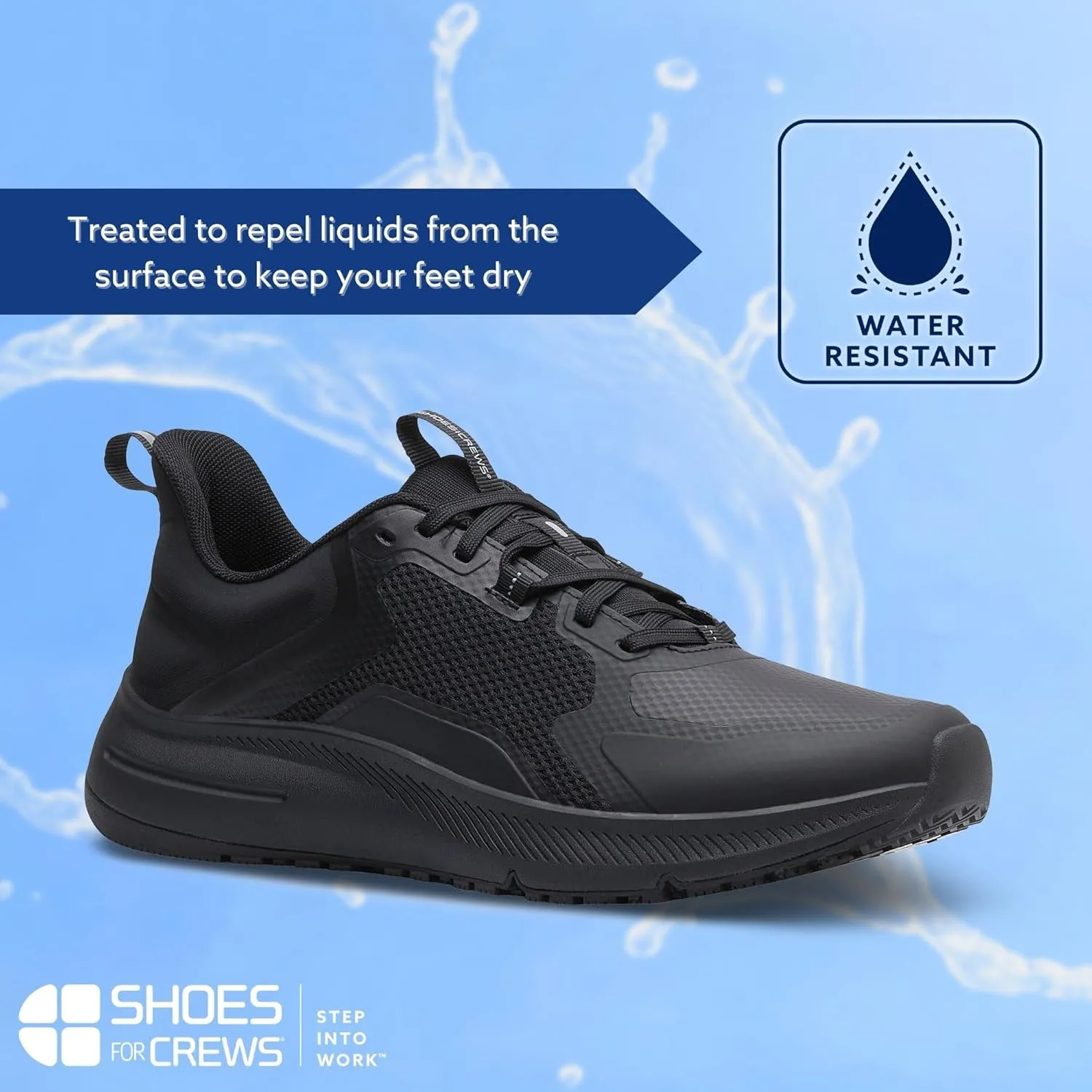 Shoes for Crews Crossing, Men's Slip Resistant Work Shoes, Healthcare and Food Service Sneakers, Water Resistant, Black or White