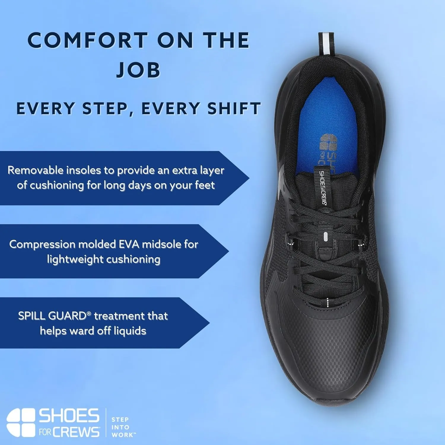 Shoes for Crews Crossing, Men's Slip Resistant Work Shoes, Healthcare and Food Service Sneakers, Water Resistant, Black or White