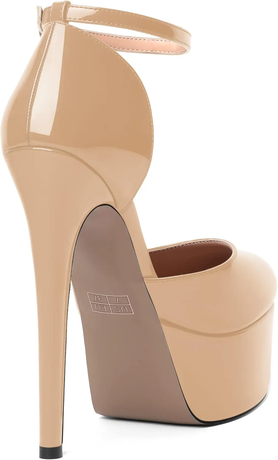SHOWFOREST Womens Round Toe Ankle Strap Patent Dress Buckle Dating Stiletto High Heel Pumps Shoes 6 Inch