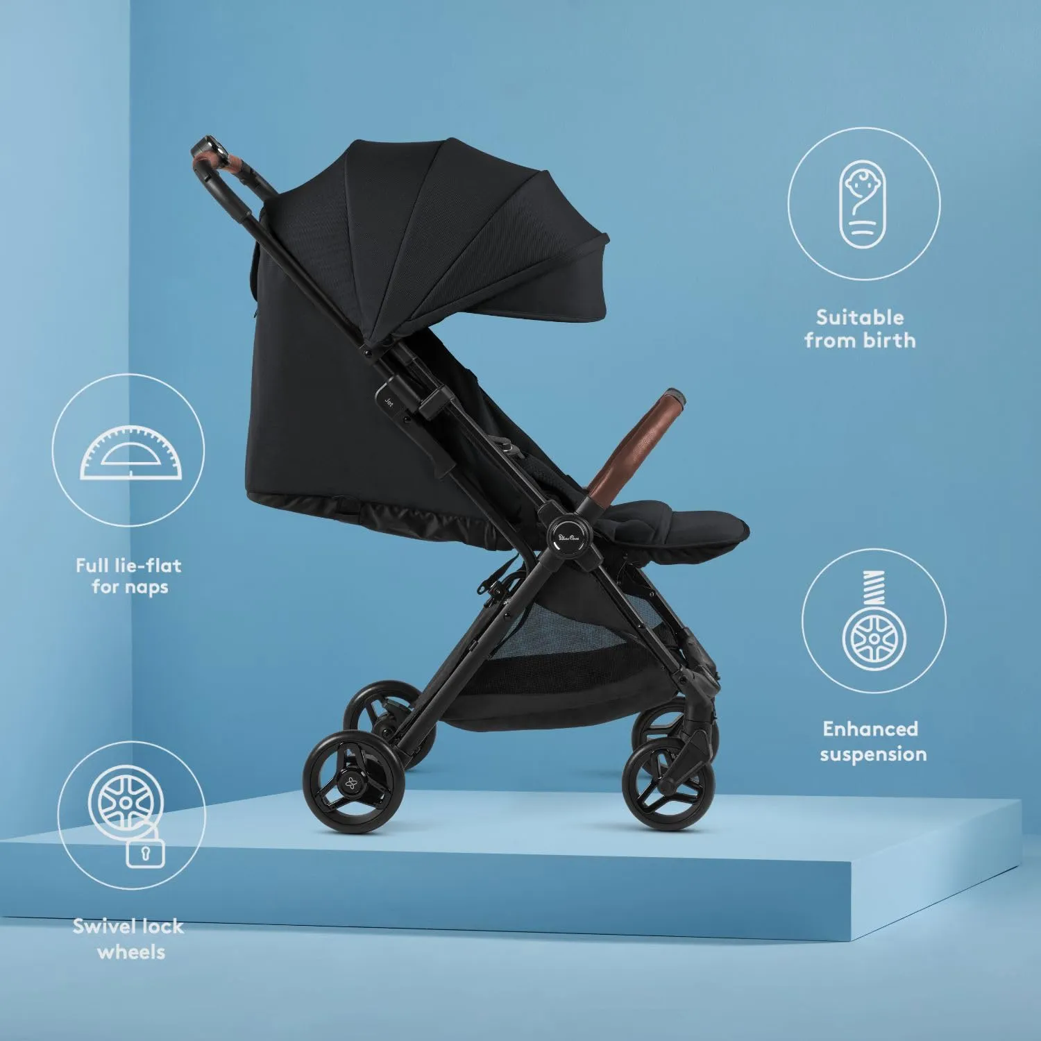 Silver Cross Jet 5 - Full Size TSA Approved Infant & Toddler Travel Stroller - Lightweight, Compact & Easy to Fold, with All-Terrain Wheels and One Hand Full Flat Recline (Space Black)