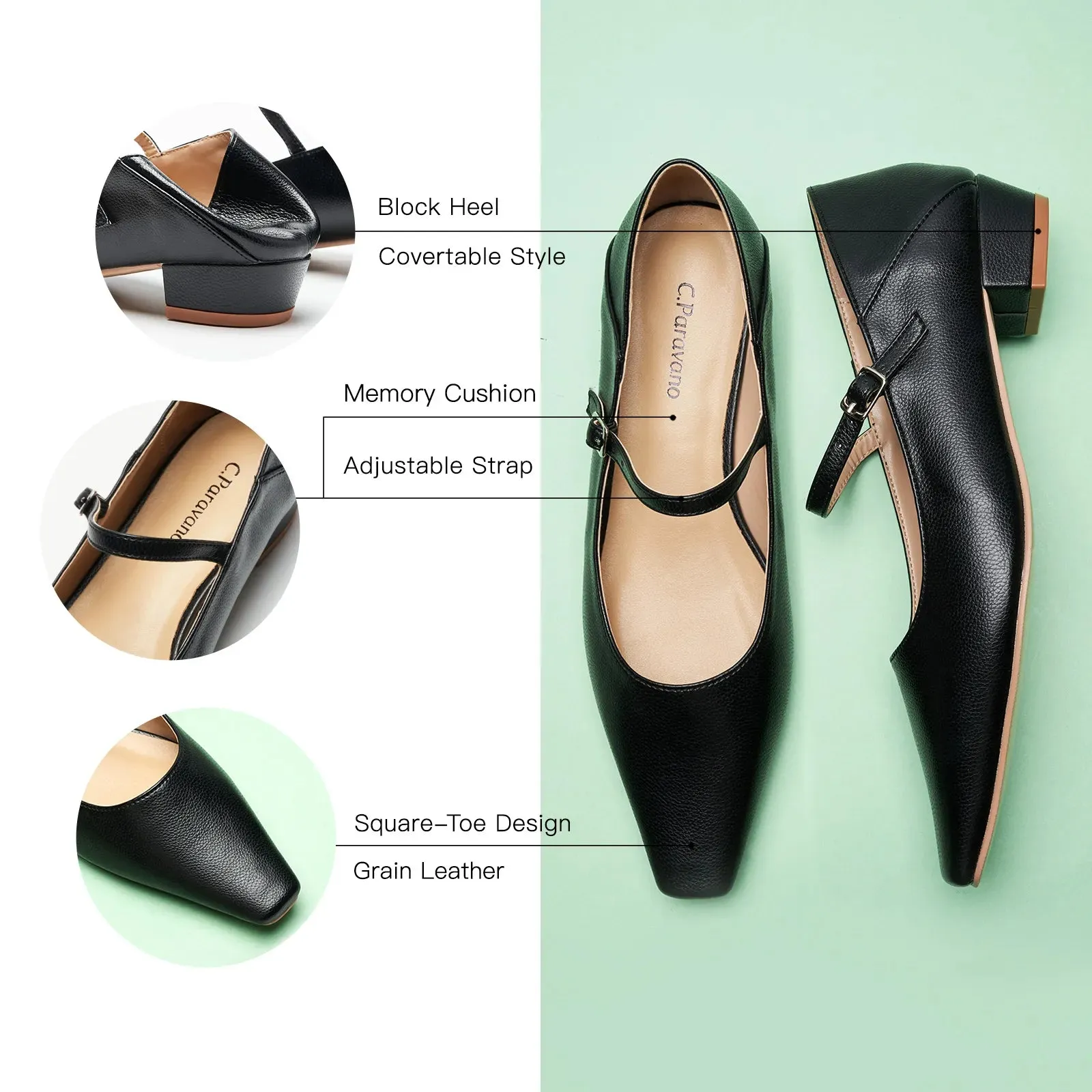 Single Strap Block Heel Mary Janes (Alva)