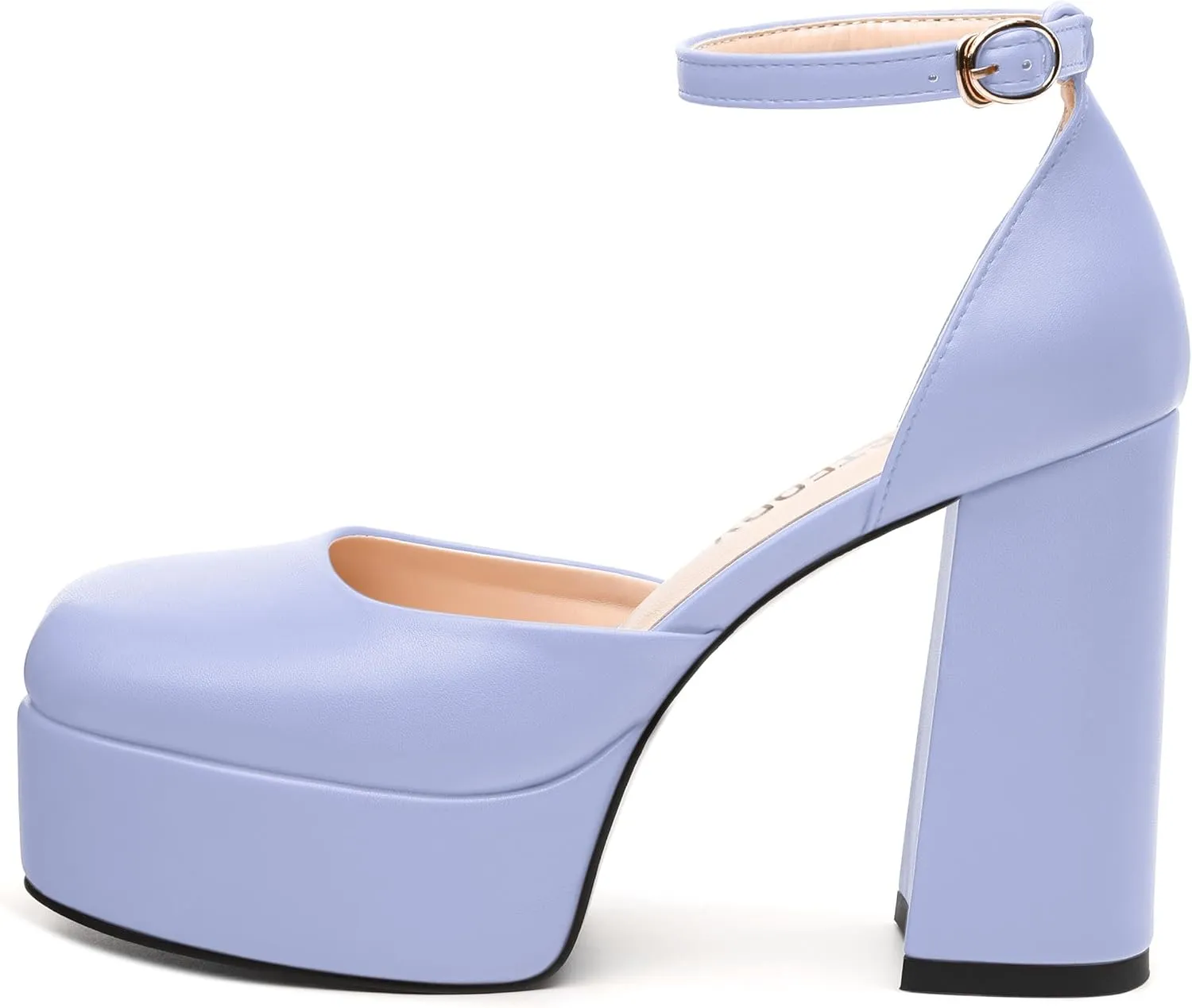SKYSTERRY Women's Platform Heels 4.3-Inch High Block Chunky Square Closed Toe Pumps Ankle Strap Matte Dress Wedding Party Shoes