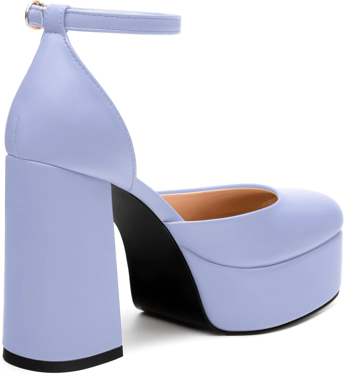 SKYSTERRY Women's Platform Heels 4.3-Inch High Block Chunky Square Closed Toe Pumps Ankle Strap Matte Dress Wedding Party Shoes