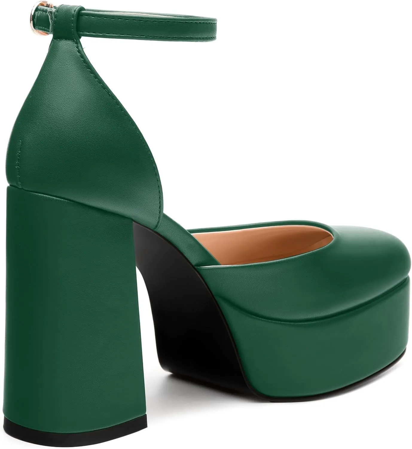 SKYSTERRY Women's Platform Heels 4.3-Inch High Block Chunky Square Closed Toe Pumps Ankle Strap Matte Dress Wedding Party Shoes