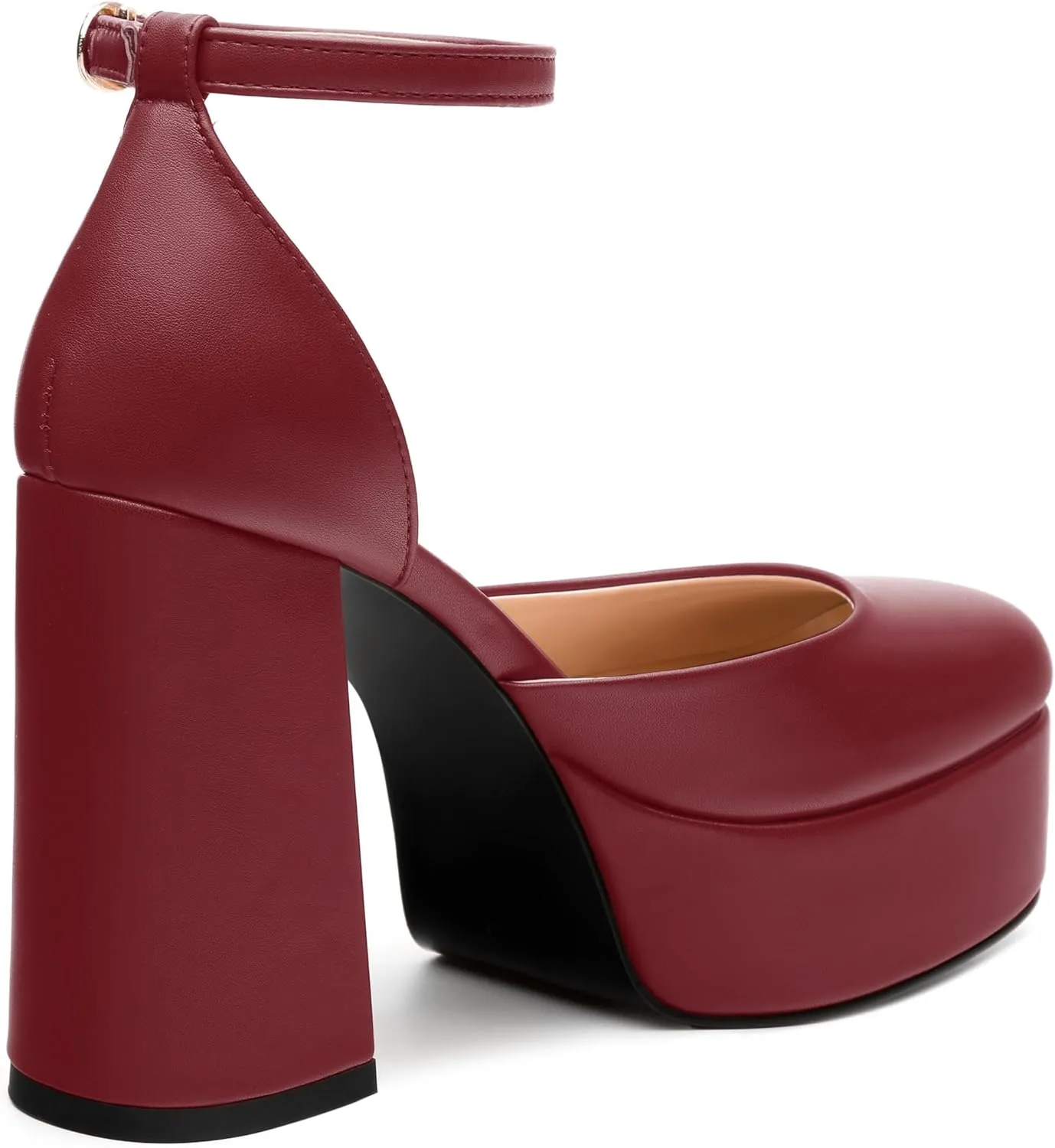 SKYSTERRY Women's Platform Heels 4.3-Inch High Block Chunky Square Closed Toe Pumps Ankle Strap Matte Dress Wedding Party Shoes