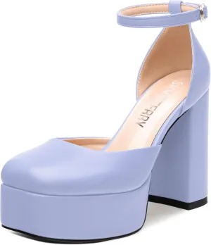 SKYSTERRY Women's Platform Heels 4.3-Inch High Block Chunky Square Closed Toe Pumps Ankle Strap Matte Dress Wedding Party Shoes