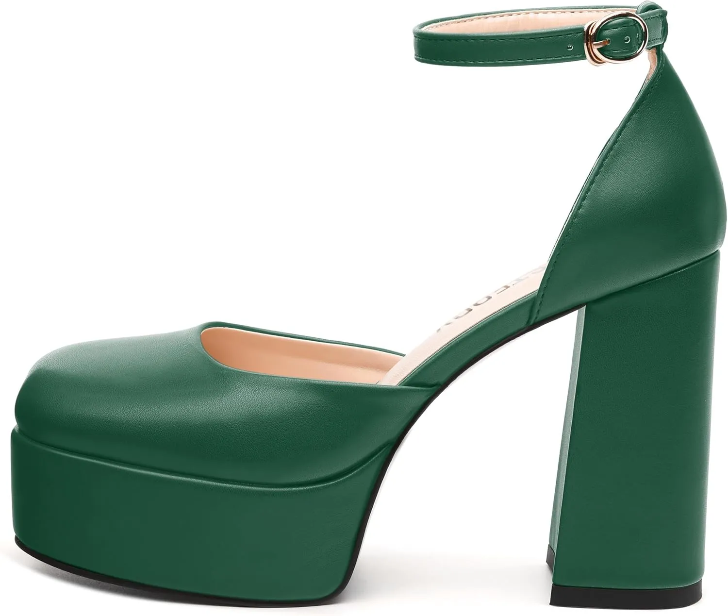 SKYSTERRY Women's Platform Heels 4.3-Inch High Block Chunky Square Closed Toe Pumps Ankle Strap Matte Dress Wedding Party Shoes