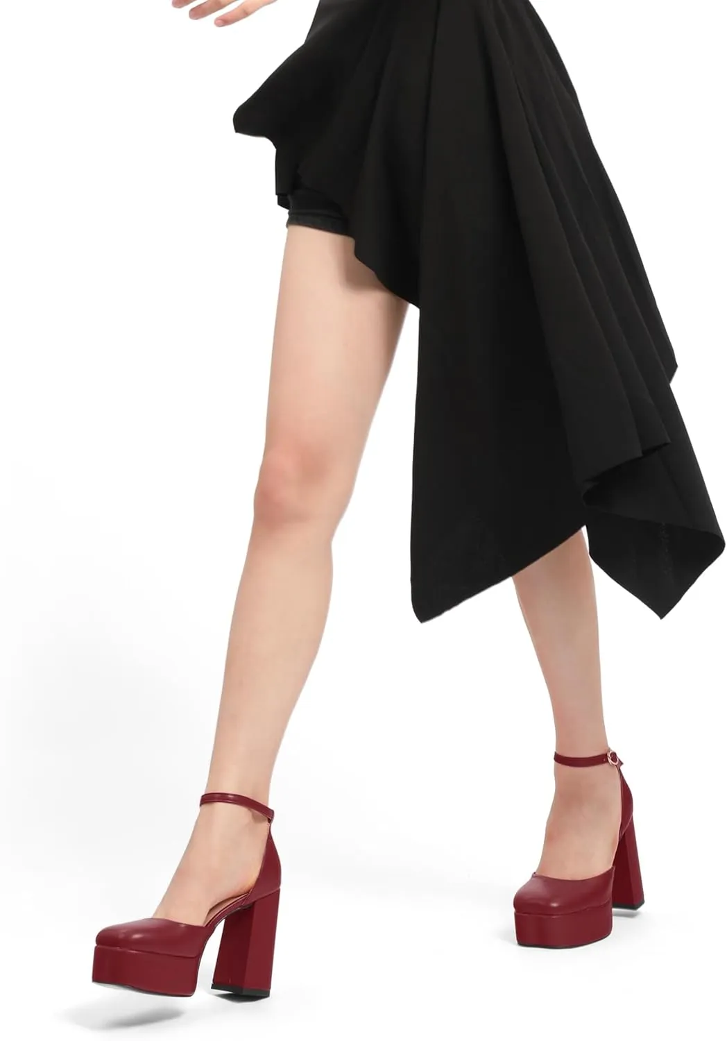 SKYSTERRY Women's Platform Heels 4.3-Inch High Block Chunky Square Closed Toe Pumps Ankle Strap Matte Dress Wedding Party Shoes