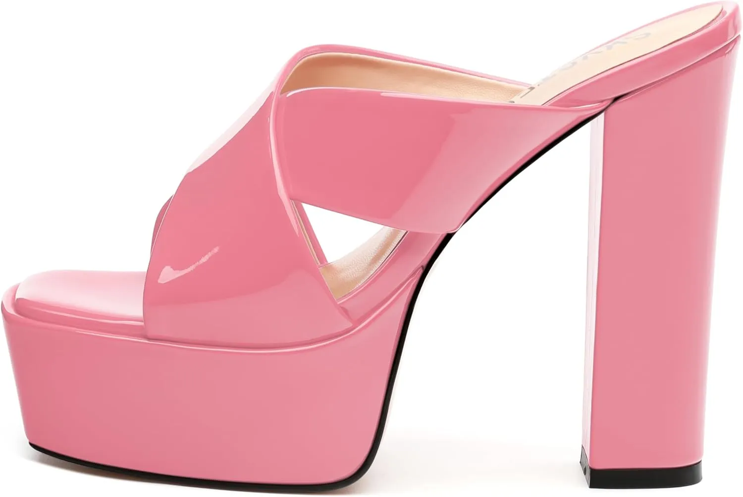 SKYSTERRY Women's Platform Heels 5.1-Inch High Chunky Block Wedges Heel Square Open Toe Sandals Patent Comfortable Slip On Cross-Strap Dressy Pumps Shoes