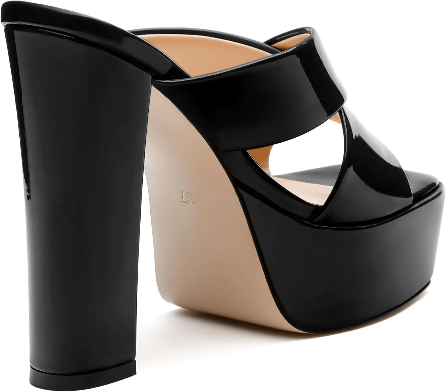 SKYSTERRY Women's Platform Heels 5.1-Inch High Chunky Block Wedges Heel Square Open Toe Sandals Patent Comfortable Slip On Cross-Strap Dressy Pumps Shoes