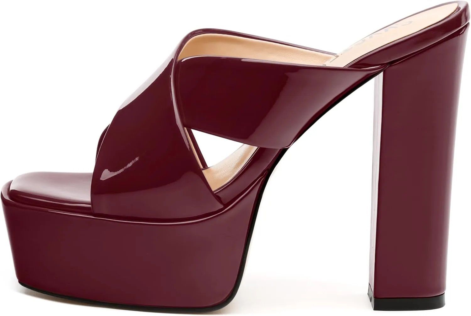 SKYSTERRY Women's Platform Heels 5.1-Inch High Chunky Block Wedges Heel Square Open Toe Sandals Patent Comfortable Slip On Cross-Strap Dressy Pumps Shoes