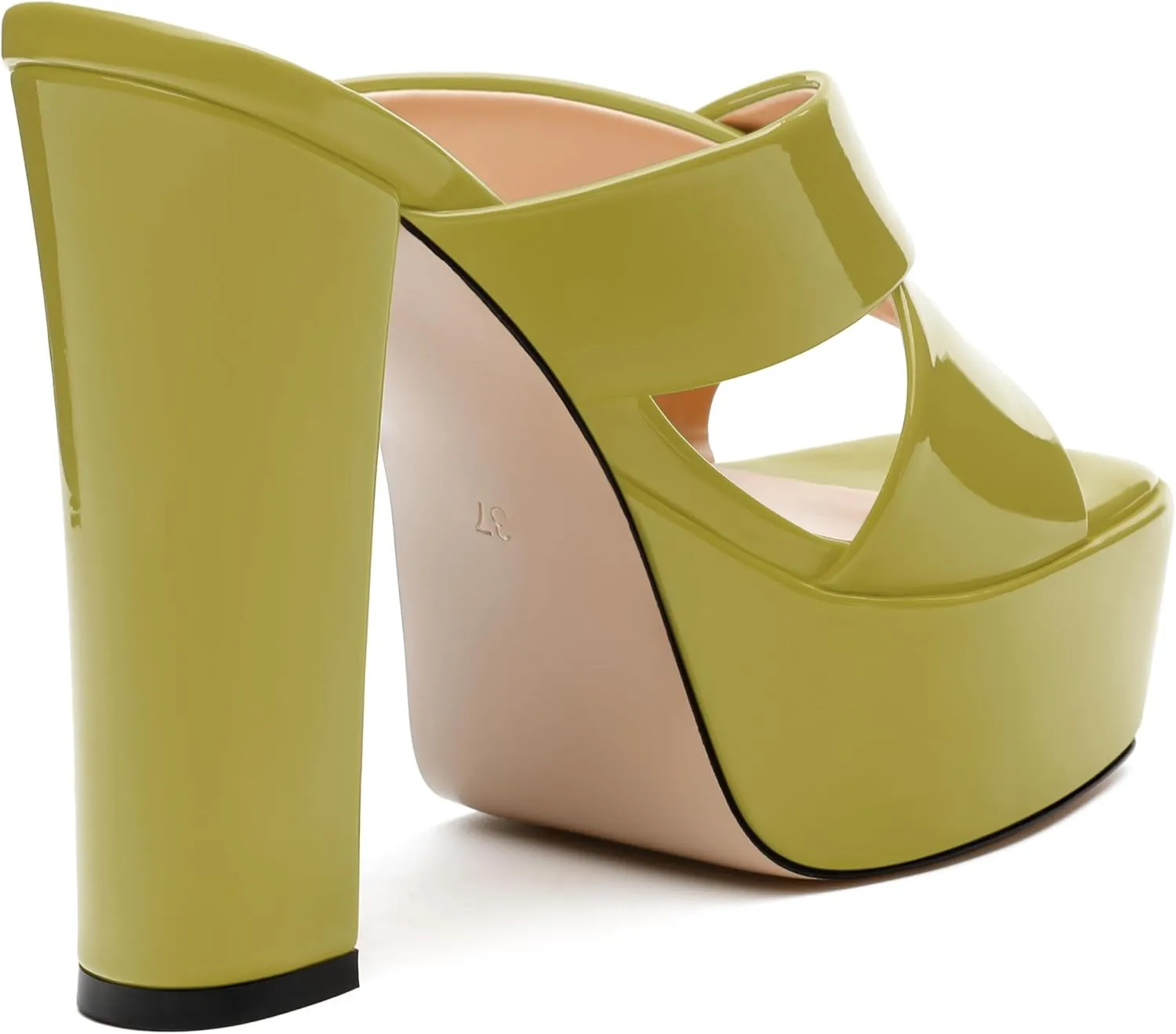 SKYSTERRY Women's Platform Heels 5.1-Inch High Chunky Block Wedges Heel Square Open Toe Sandals Patent Comfortable Slip On Cross-Strap Dressy Pumps Shoes