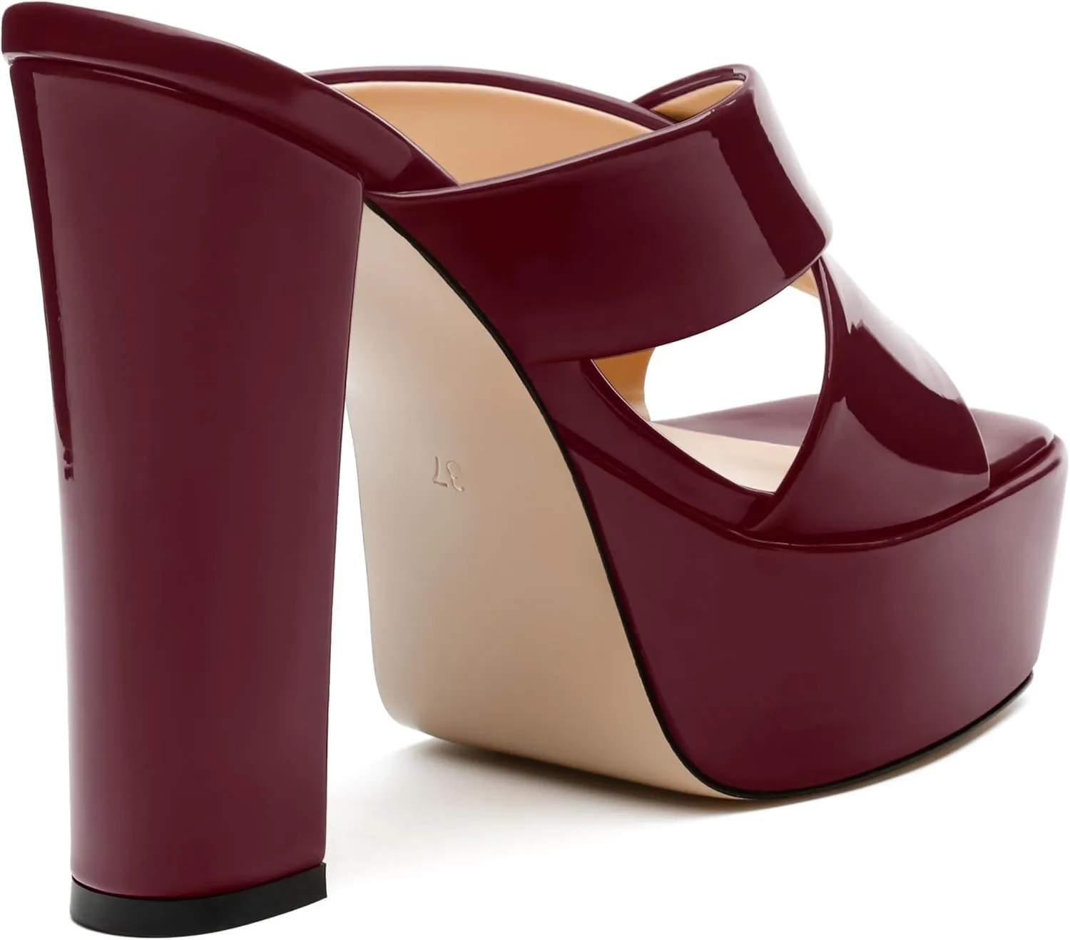 SKYSTERRY Women's Platform Heels 5.1-Inch High Chunky Block Wedges Heel Square Open Toe Sandals Patent Comfortable Slip On Cross-Strap Dressy Pumps Shoes