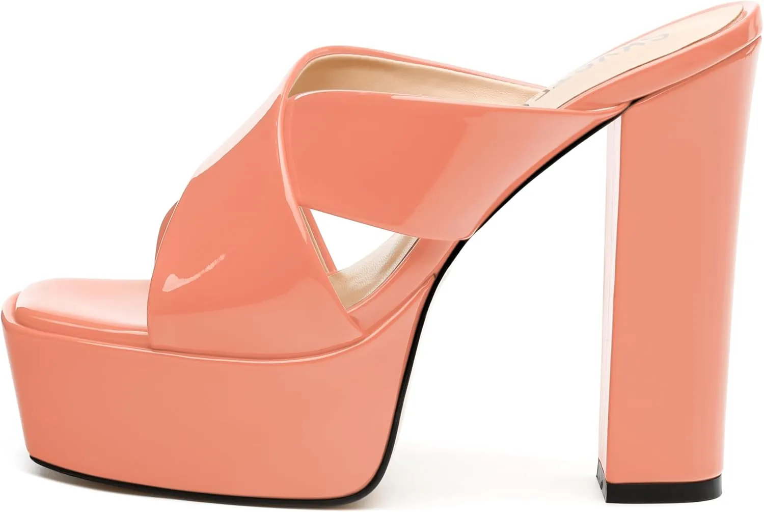 SKYSTERRY Women's Platform Heels 5.1-Inch High Chunky Block Wedges Heel Square Open Toe Sandals Patent Comfortable Slip On Cross-Strap Dressy Pumps Shoes