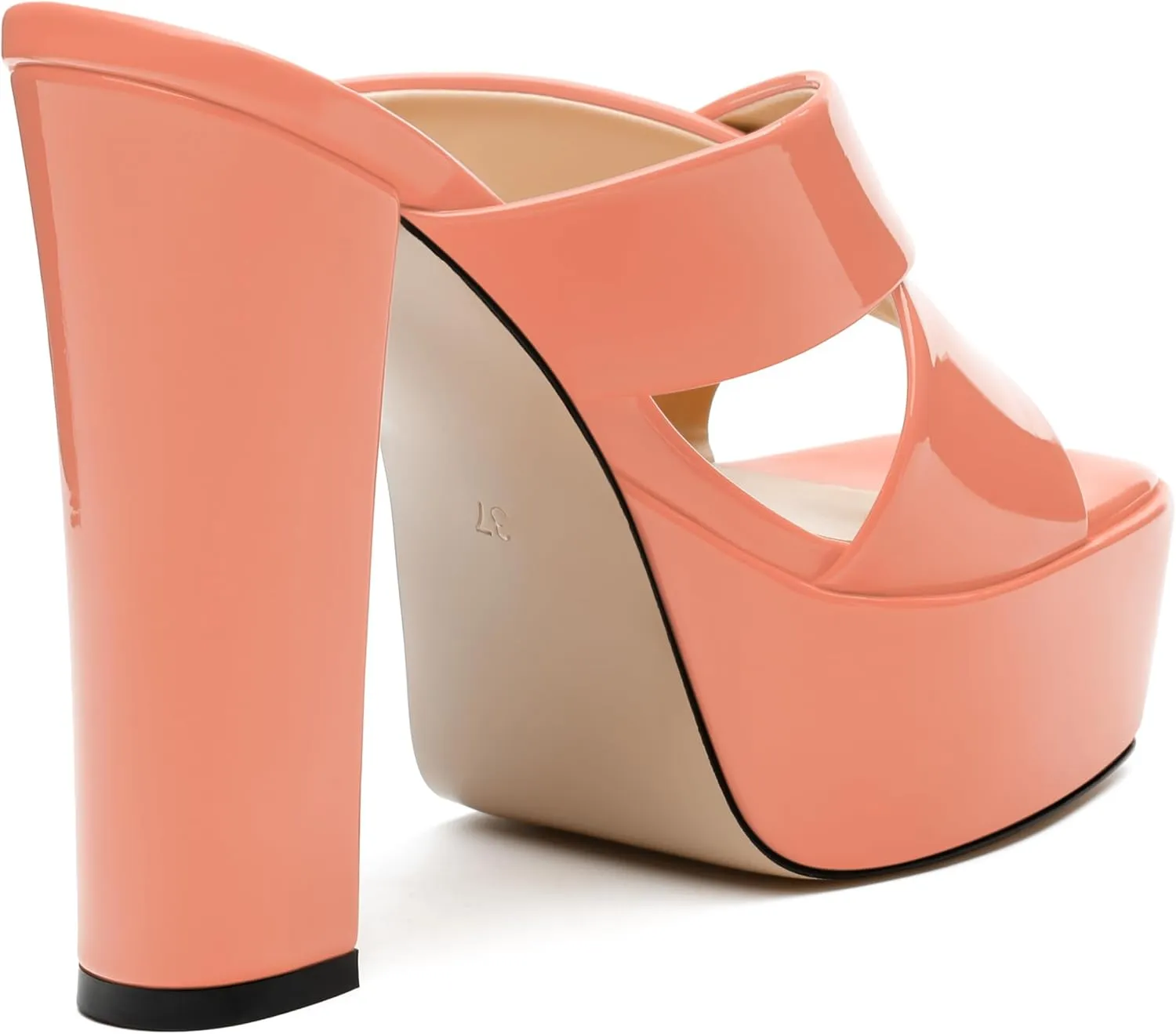 SKYSTERRY Women's Platform Heels 5.1-Inch High Chunky Block Wedges Heel Square Open Toe Sandals Patent Comfortable Slip On Cross-Strap Dressy Pumps Shoes
