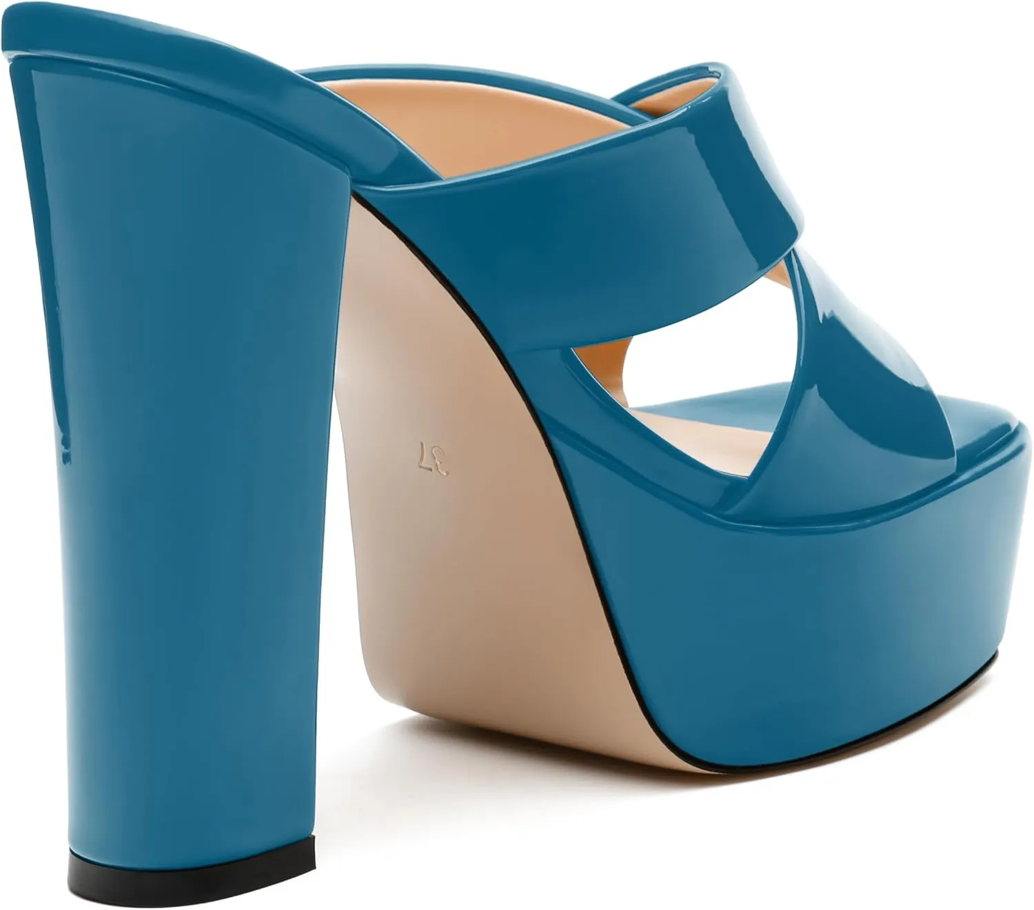 SKYSTERRY Women's Platform Heels 5.1-Inch High Chunky Block Wedges Heel Square Open Toe Sandals Patent Comfortable Slip On Cross-Strap Dressy Pumps Shoes