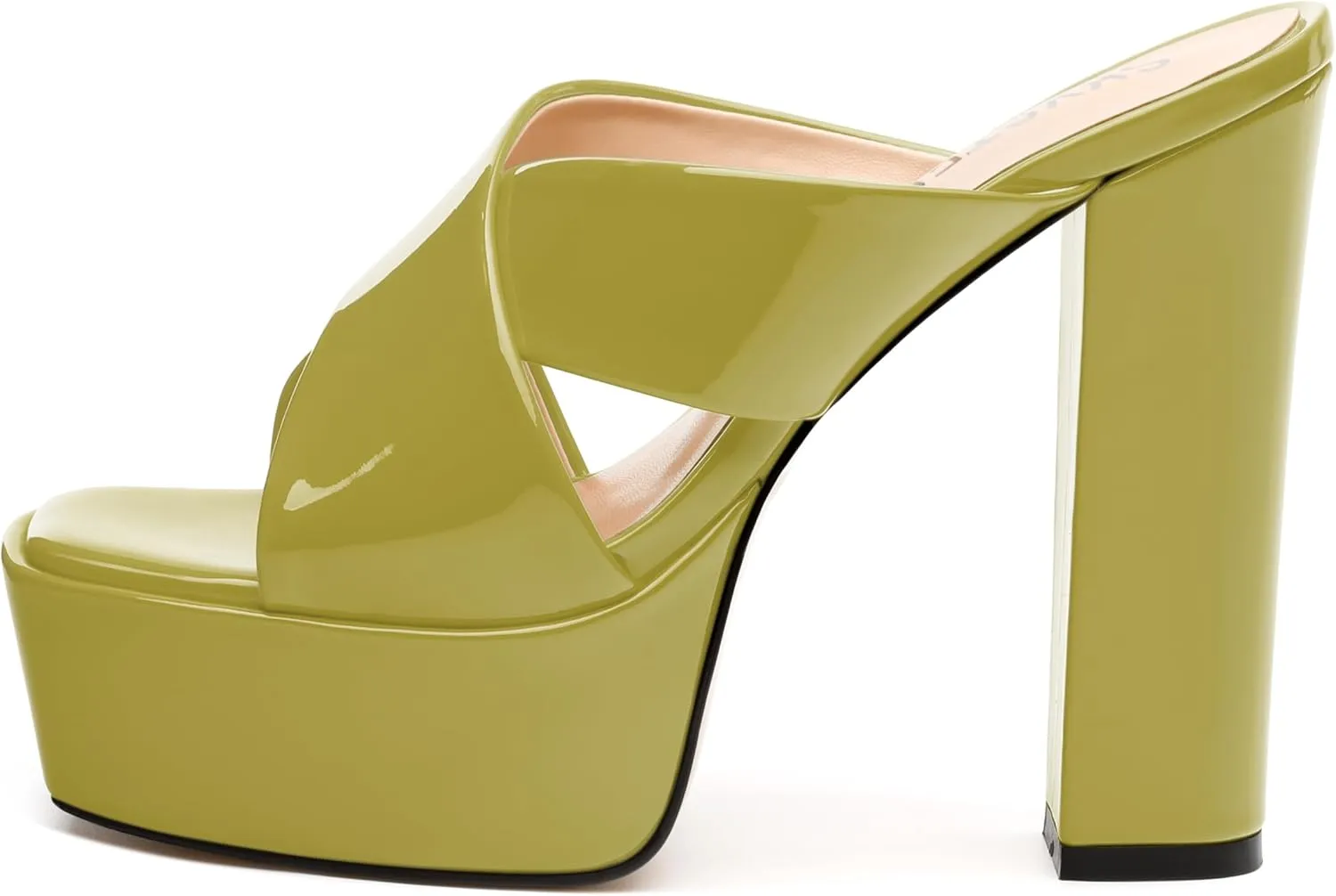 SKYSTERRY Women's Platform Heels 5.1-Inch High Chunky Block Wedges Heel Square Open Toe Sandals Patent Comfortable Slip On Cross-Strap Dressy Pumps Shoes