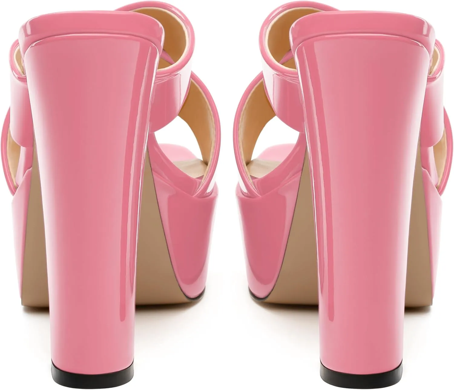 SKYSTERRY Women's Platform Heels 5.1-Inch High Chunky Block Wedges Heel Square Open Toe Sandals Patent Comfortable Slip On Cross-Strap Dressy Pumps Shoes