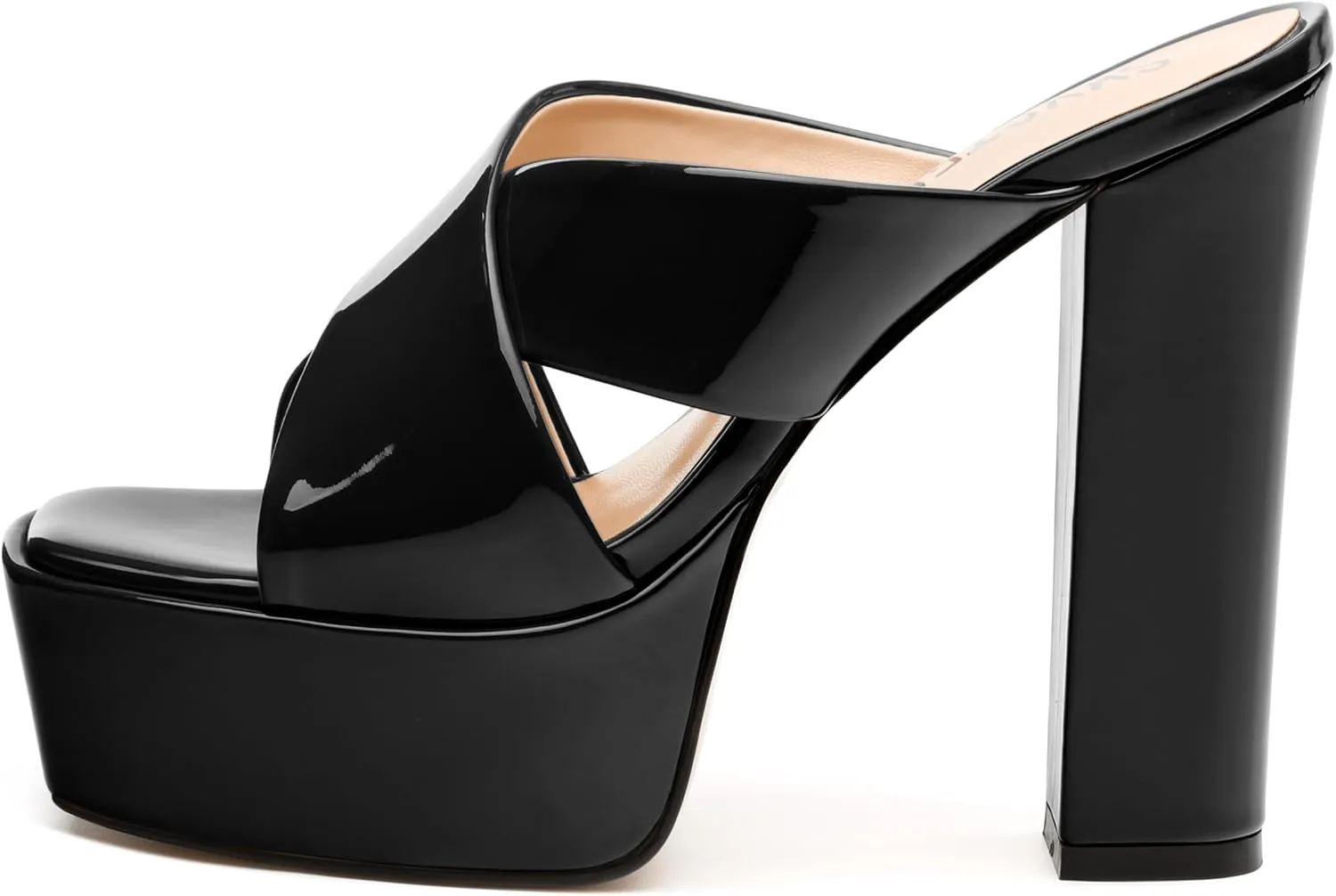 SKYSTERRY Women's Platform Heels 5.1-Inch High Chunky Block Wedges Heel Square Open Toe Sandals Patent Comfortable Slip On Cross-Strap Dressy Pumps Shoes
