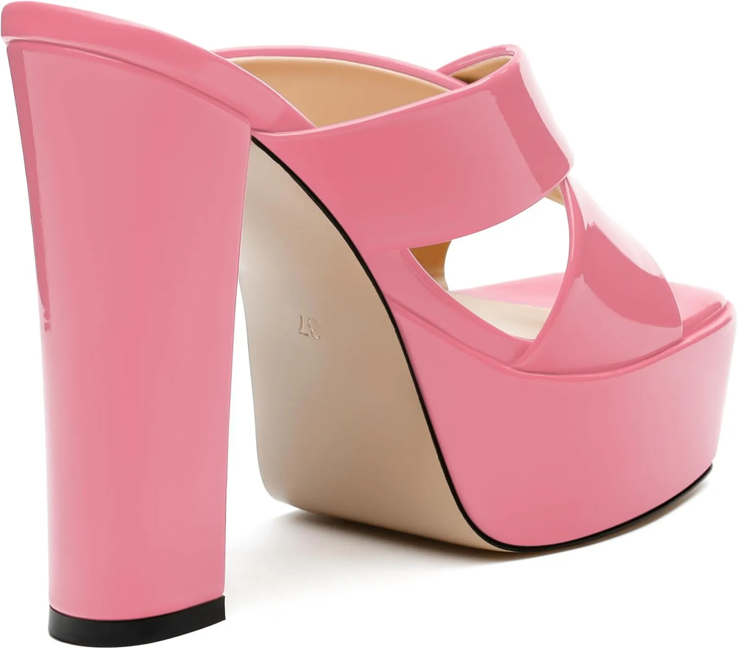 SKYSTERRY Women's Platform Heels 5.1-Inch High Chunky Block Wedges Heel Square Open Toe Sandals Patent Comfortable Slip On Cross-Strap Dressy Pumps Shoes