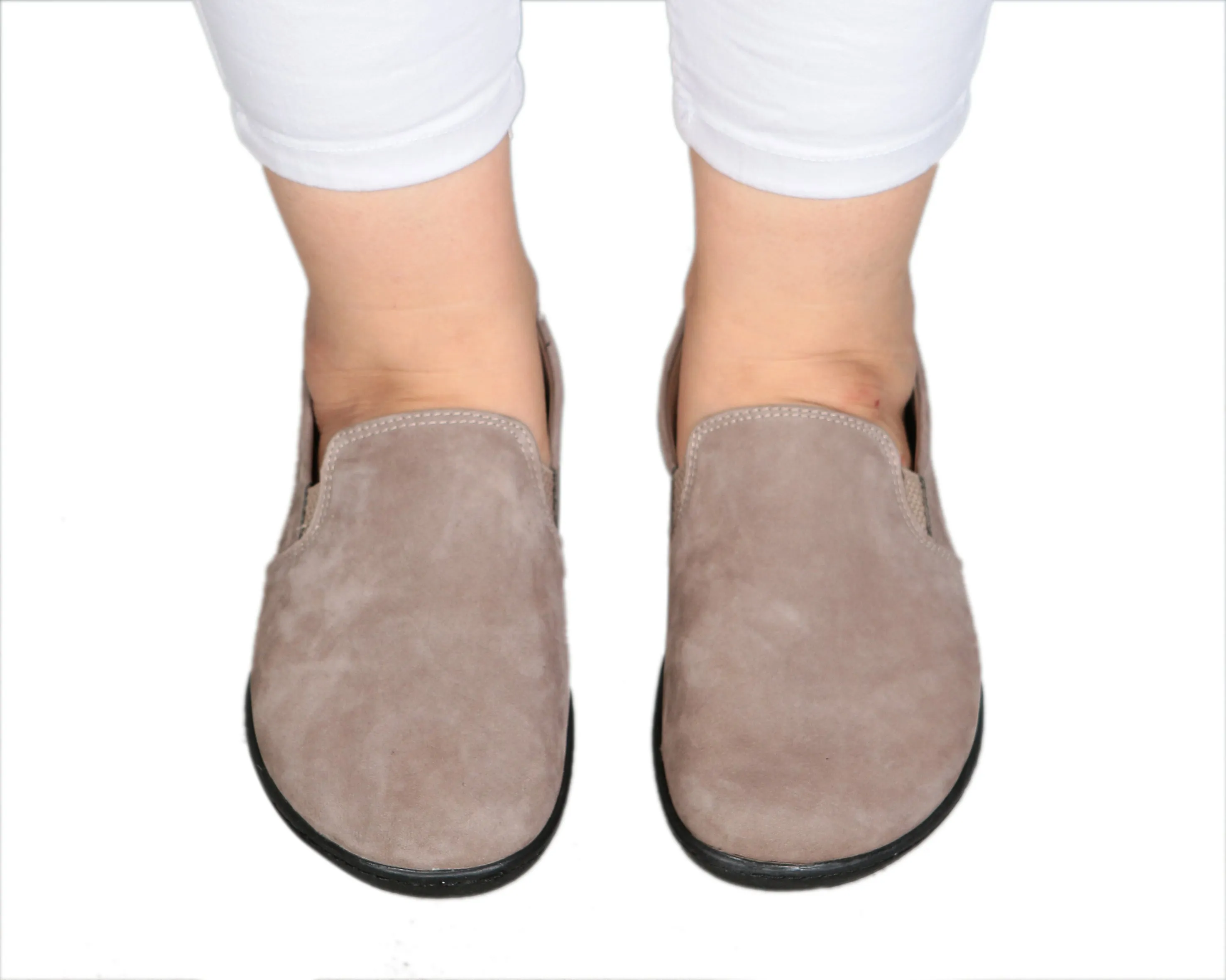 Smoked Slip-On Wide Barefoot Shoes Nubuck Leather Handmade 6mm Rubber Outsole