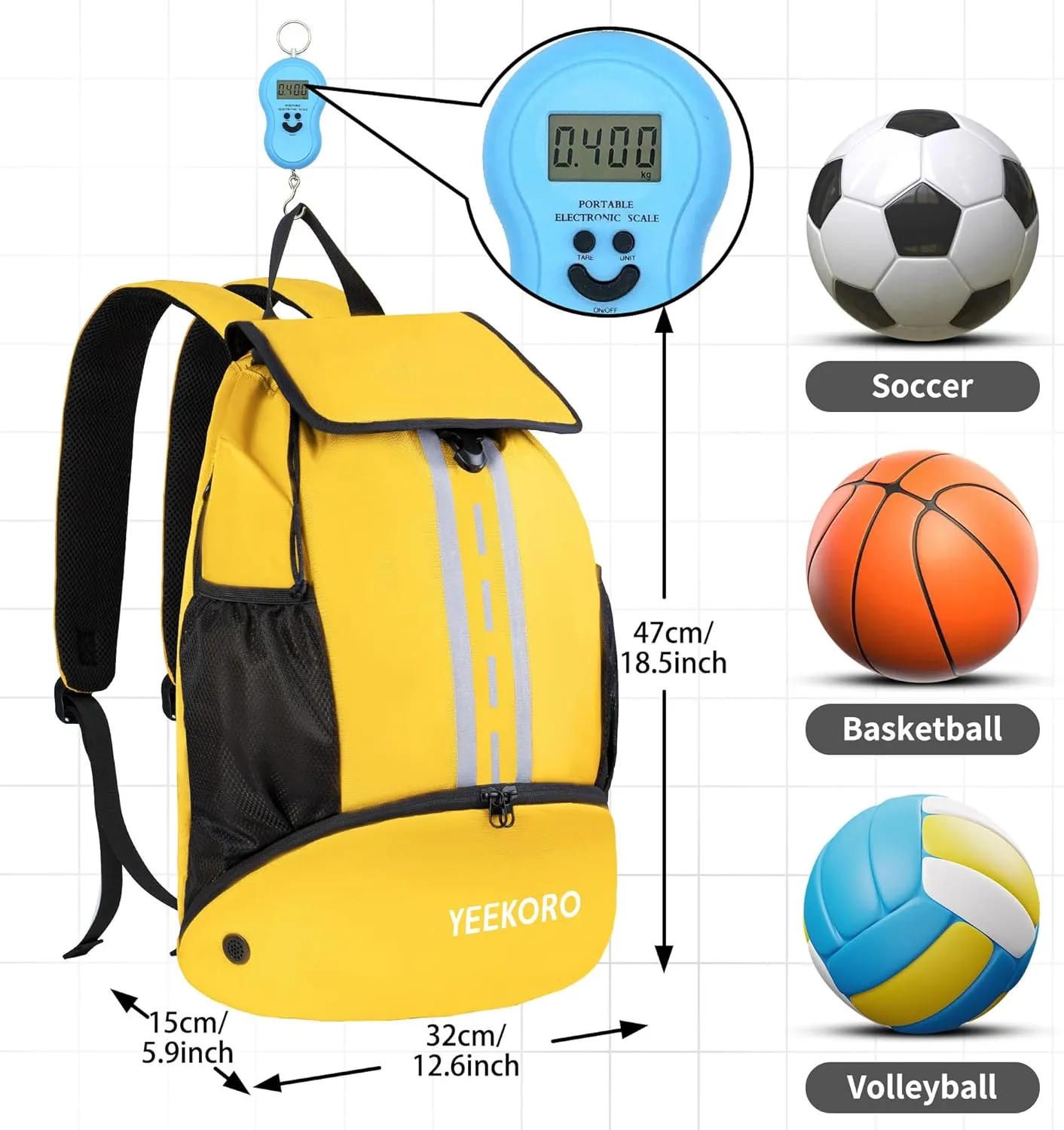 Soccer Backpack Multifunctional Sport Gym Bags with Dry-wet Separate & Shoe Compartment for Basketball Volleyball