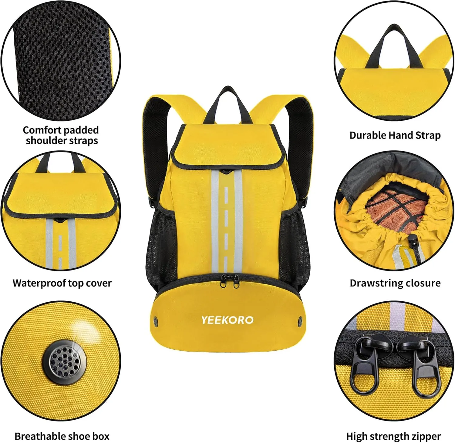 Soccer Backpack Multifunctional Sport Gym Bags with Dry-wet Separate & Shoe Compartment for Basketball Volleyball