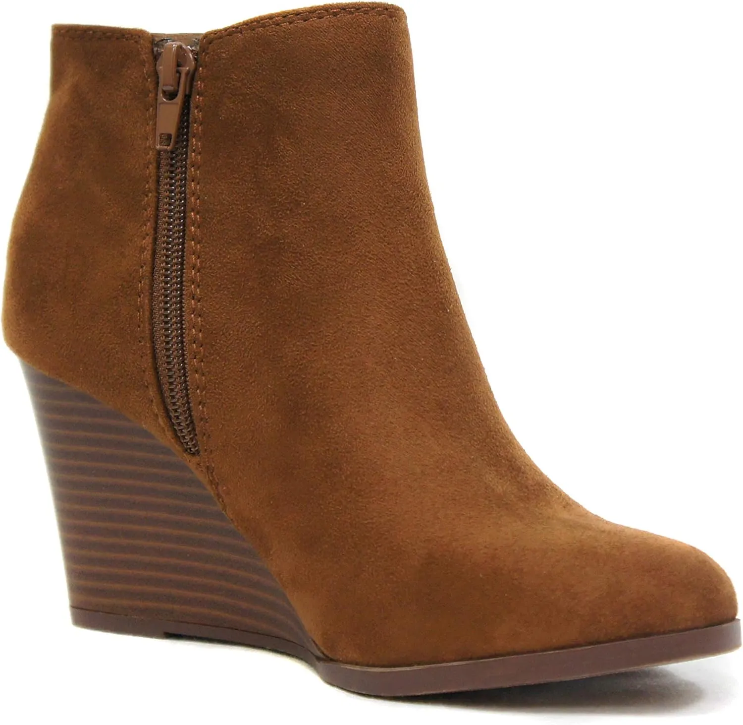 Soda Ability - Mid Ankle Bootie w/Split Shaft and Zipper Stacked Wedge Heel