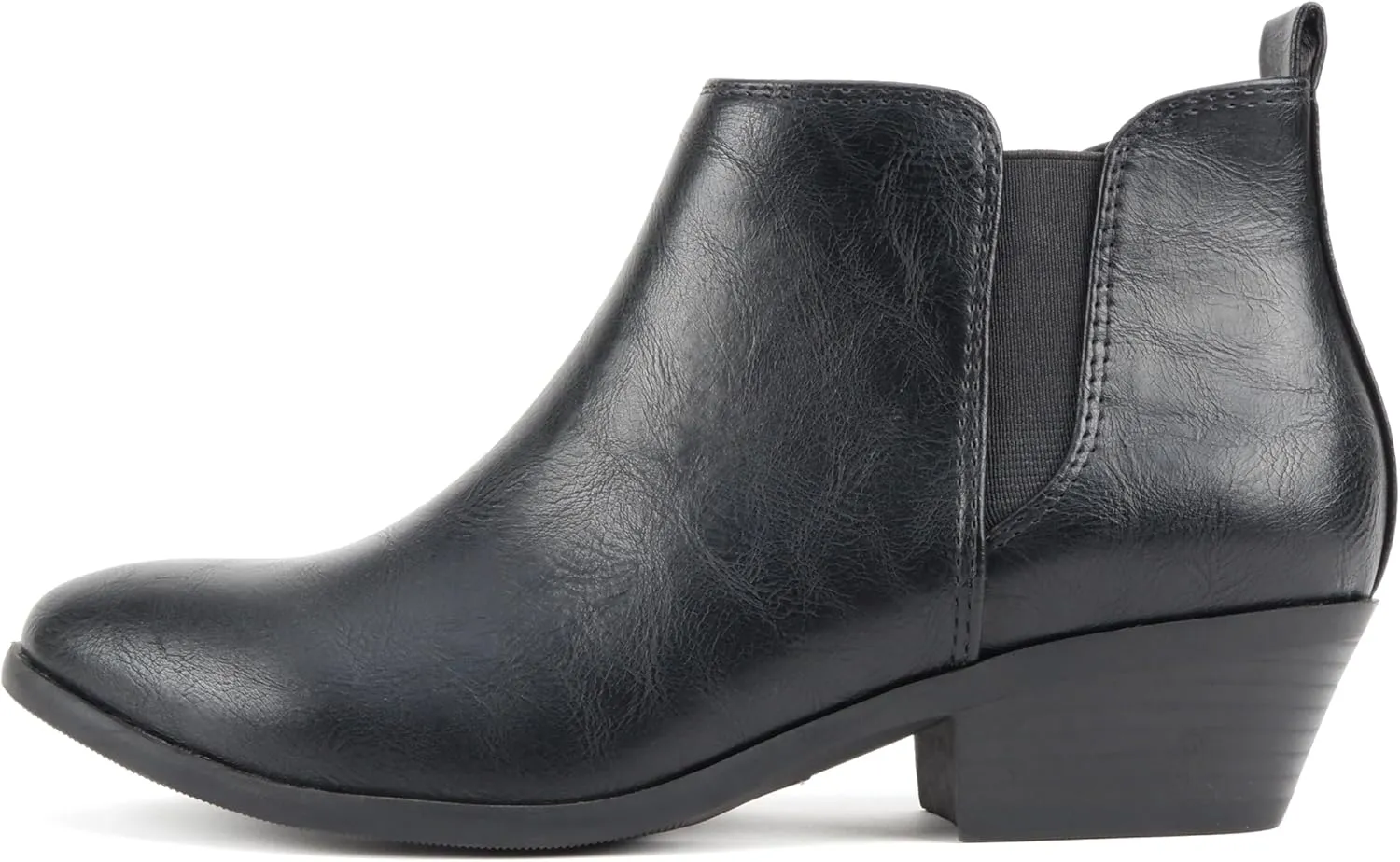 Soda “CHARMER” ~ Women Pointed Toe Elastic Gore Low Heel Ankle Bootie with Zipper Closure