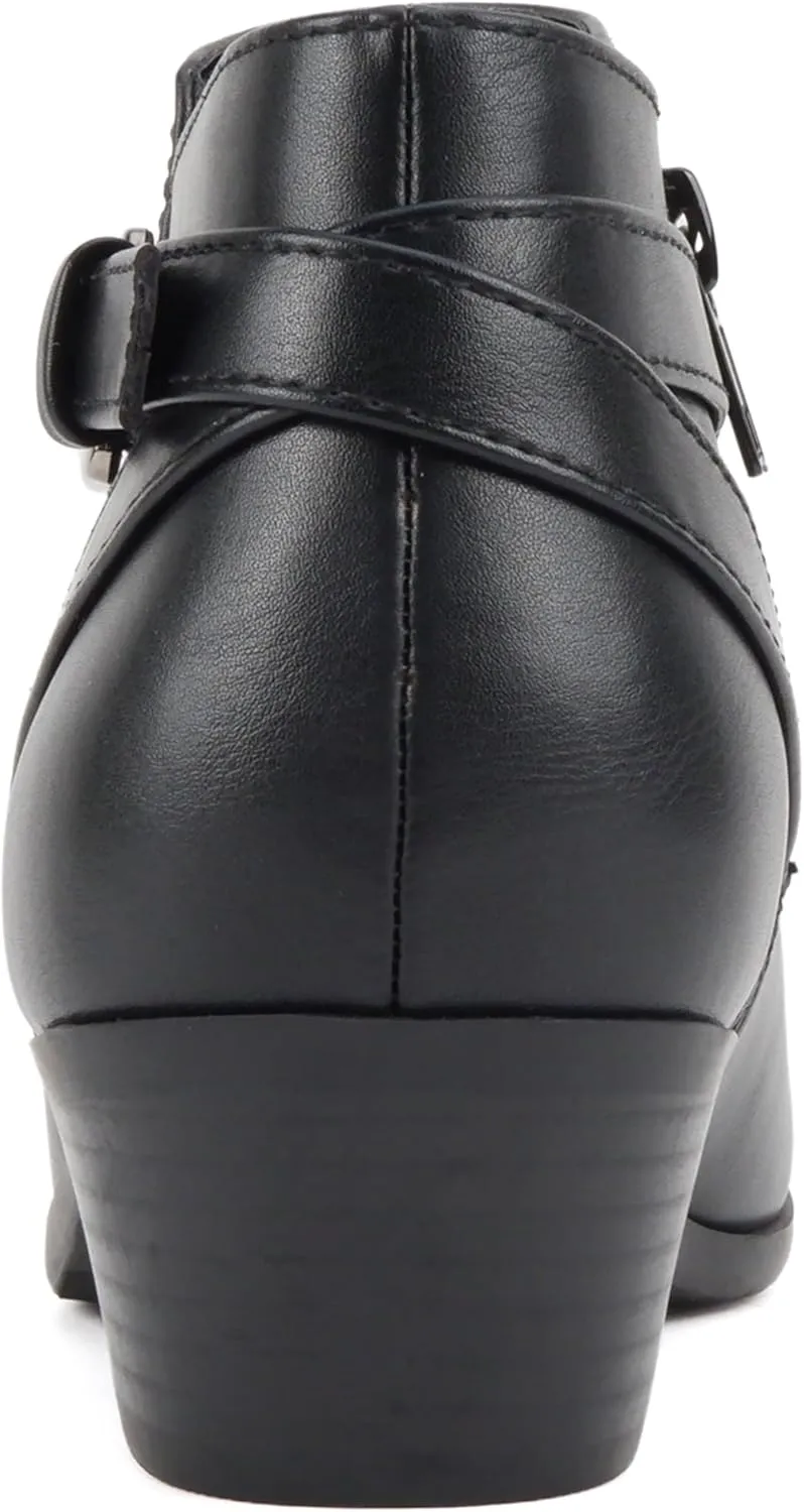 Soda CHOYA Women's Round Toe Faux Suede Stacked Heel Western Ankle Bootie
