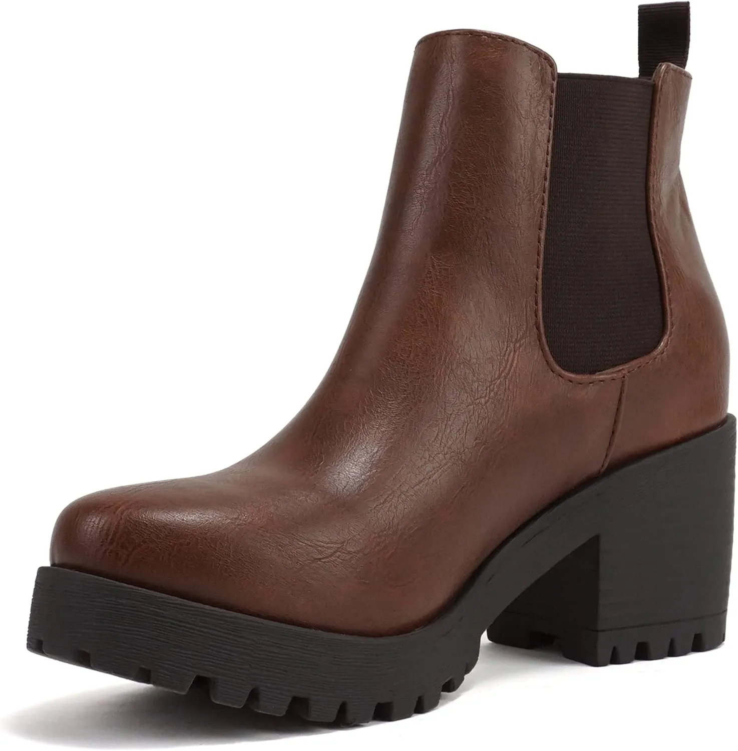 Soda JABER ~ WOMEN LUG SOLE MID HEEL FASHION ANKLE BOOTIE W/DOUBLE ELASTIC GORE