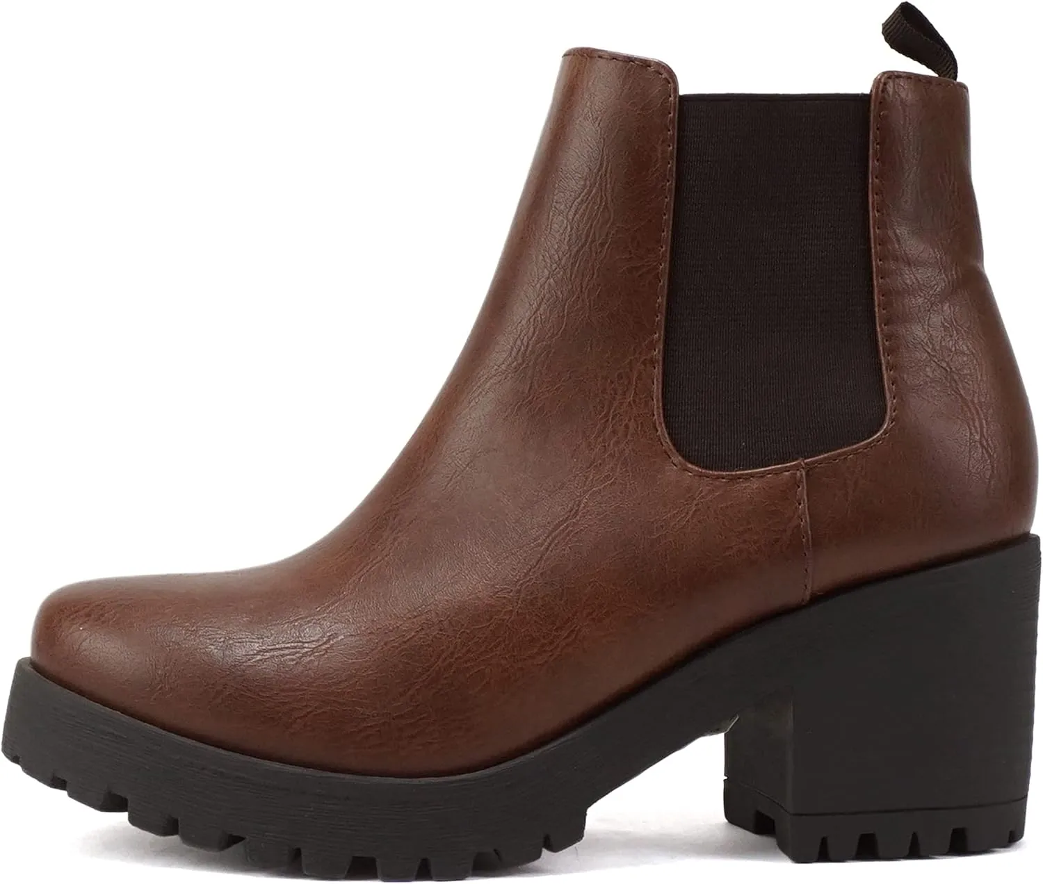 Soda JABER ~ WOMEN LUG SOLE MID HEEL FASHION ANKLE BOOTIE W/DOUBLE ELASTIC GORE
