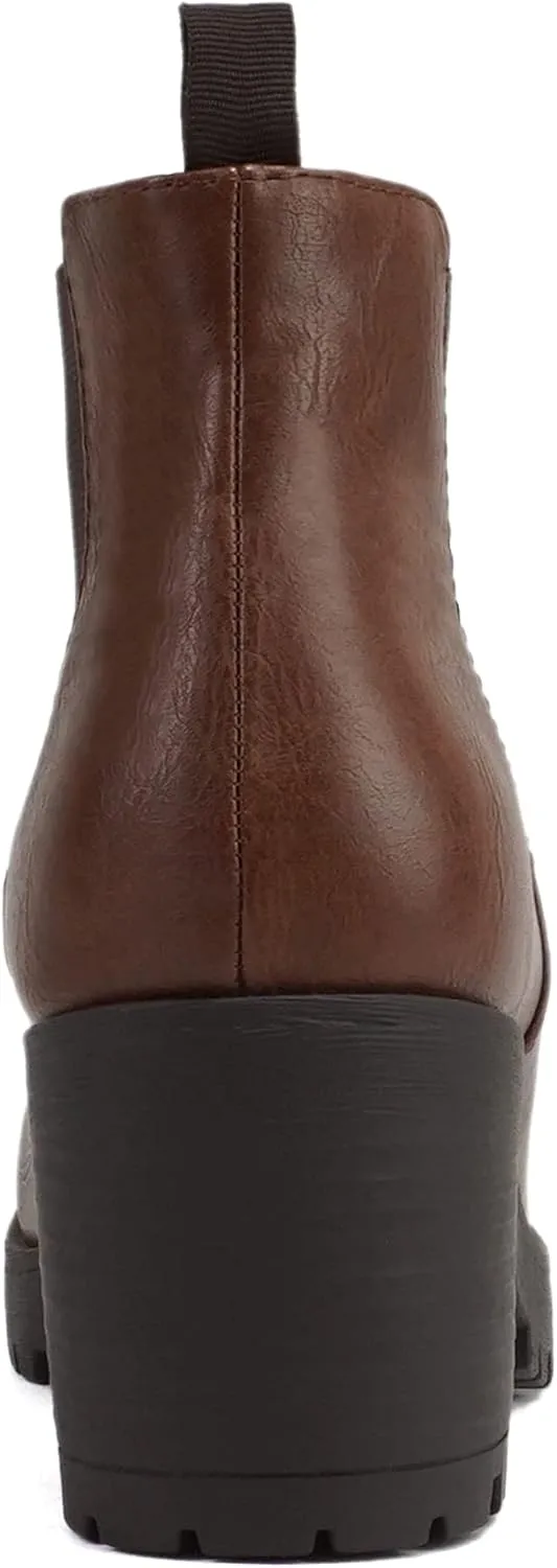 Soda JABER ~ WOMEN LUG SOLE MID HEEL FASHION ANKLE BOOTIE W/DOUBLE ELASTIC GORE