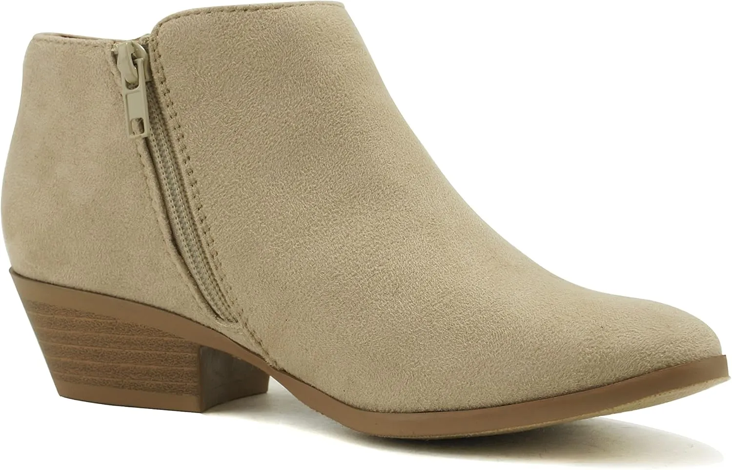 Soda Lt Wheat Su Stacked Block Heel Closed Rounded Toe Side Zipper Ankle Booties