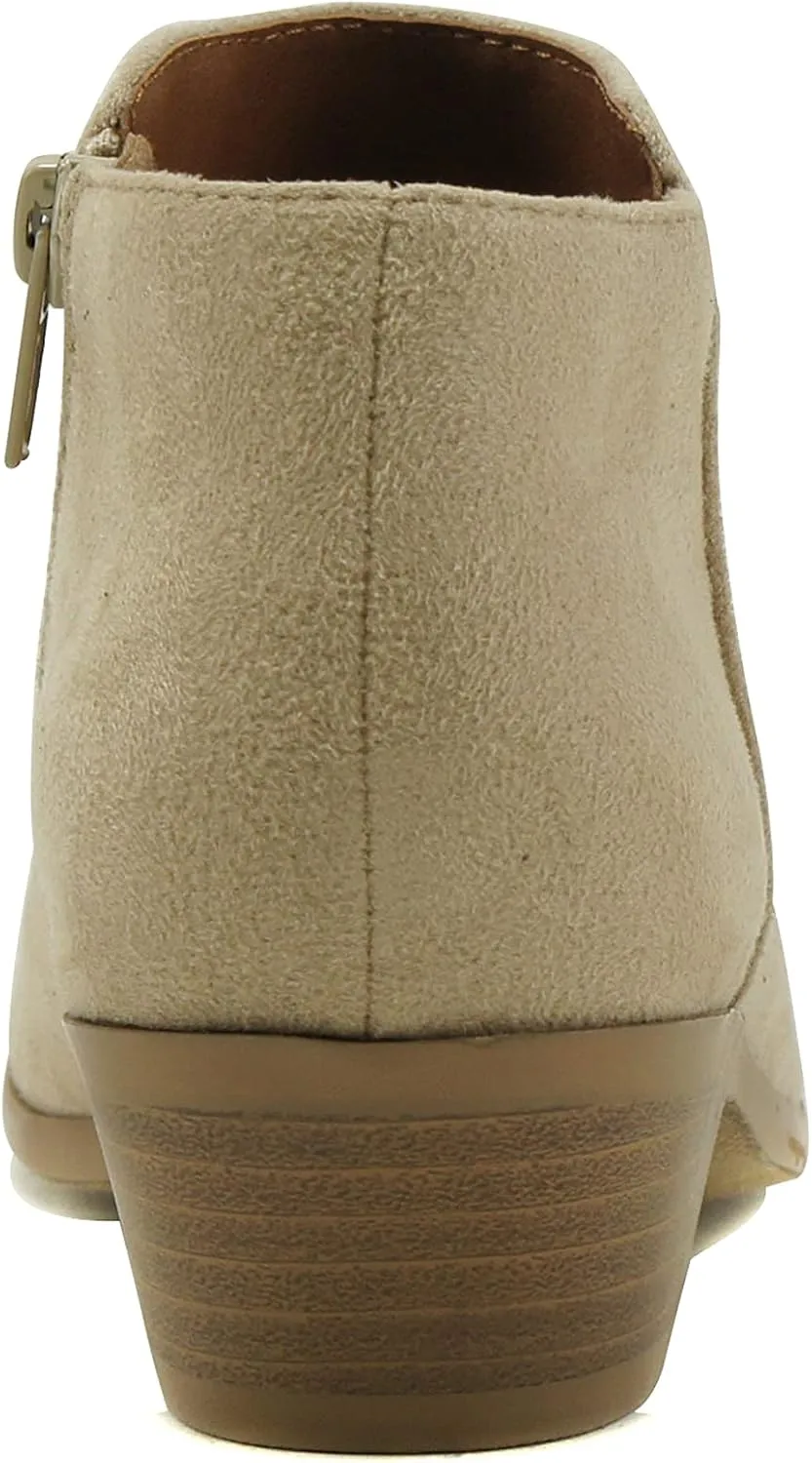 Soda Lt Wheat Su Stacked Block Heel Closed Rounded Toe Side Zipper Ankle Booties