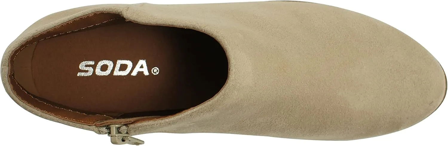 Soda Lt Wheat Su Stacked Block Heel Closed Rounded Toe Side Zipper Ankle Booties