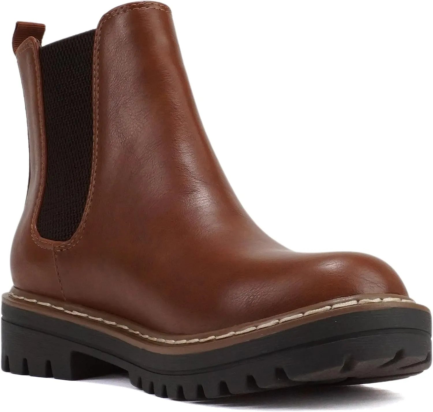 Soda Pilot ~ Women Lug Sole Low Heel Chelsea Fashion Ankle Bootie w/Double Elastic Gore