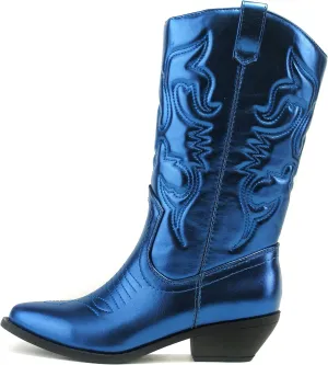 Soda RENO ~ Women Western Cowboy Stitched Pointe Toe Low Heel Ankle Mid Shaft Fashion Boots