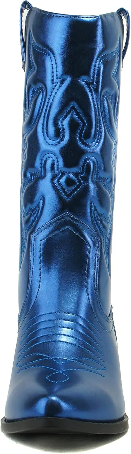 Soda RENO ~ Women Western Cowboy Stitched Pointe Toe Low Heel Ankle Mid Shaft Fashion Boots
