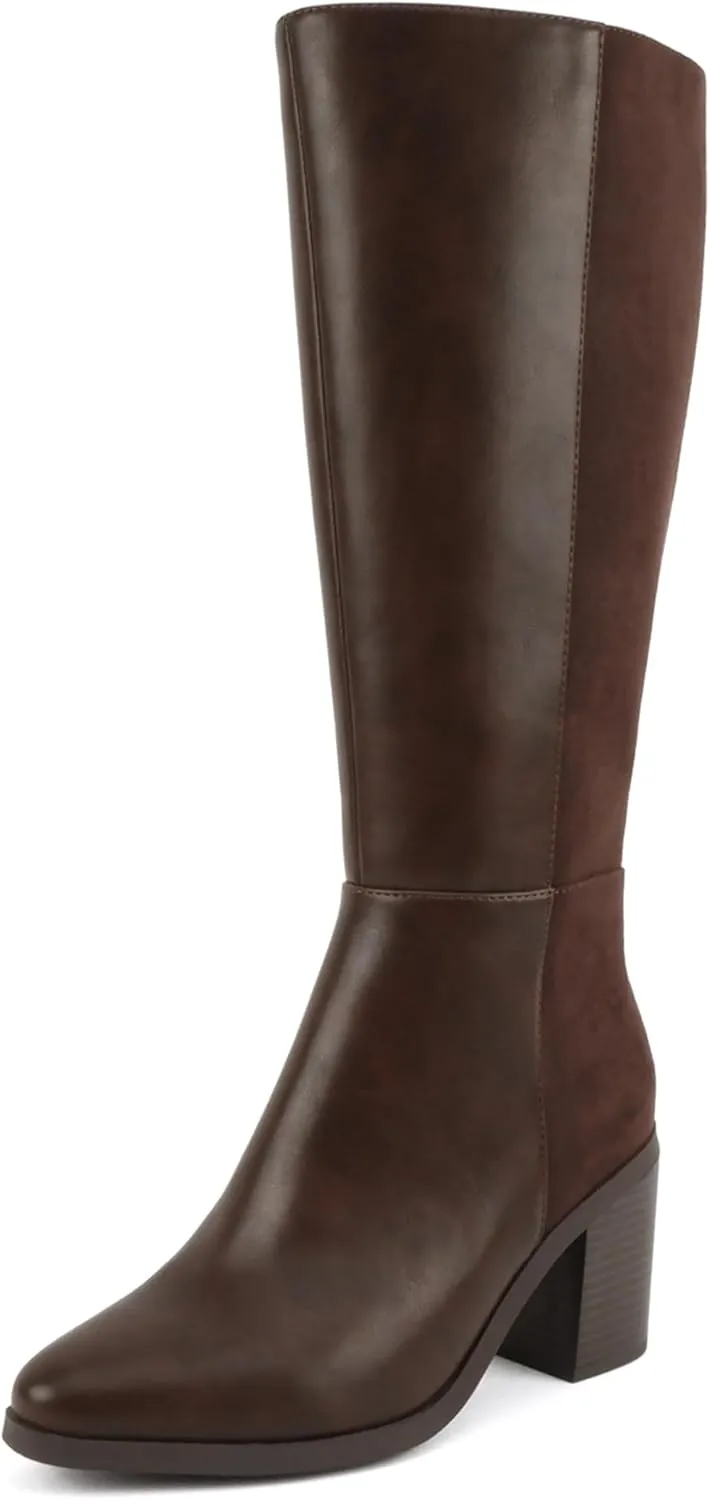 Soda “Study” ~ Women Pointed Toe Low Heel Knee-High Boot with Side Zipper