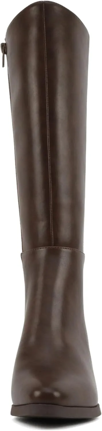 Soda “Study” ~ Women Pointed Toe Low Heel Knee-High Boot with Side Zipper