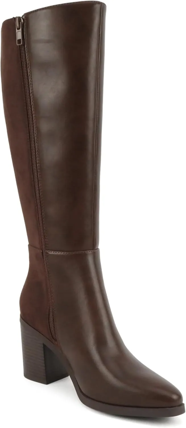 Soda “Study” ~ Women Pointed Toe Low Heel Knee-High Boot with Side Zipper