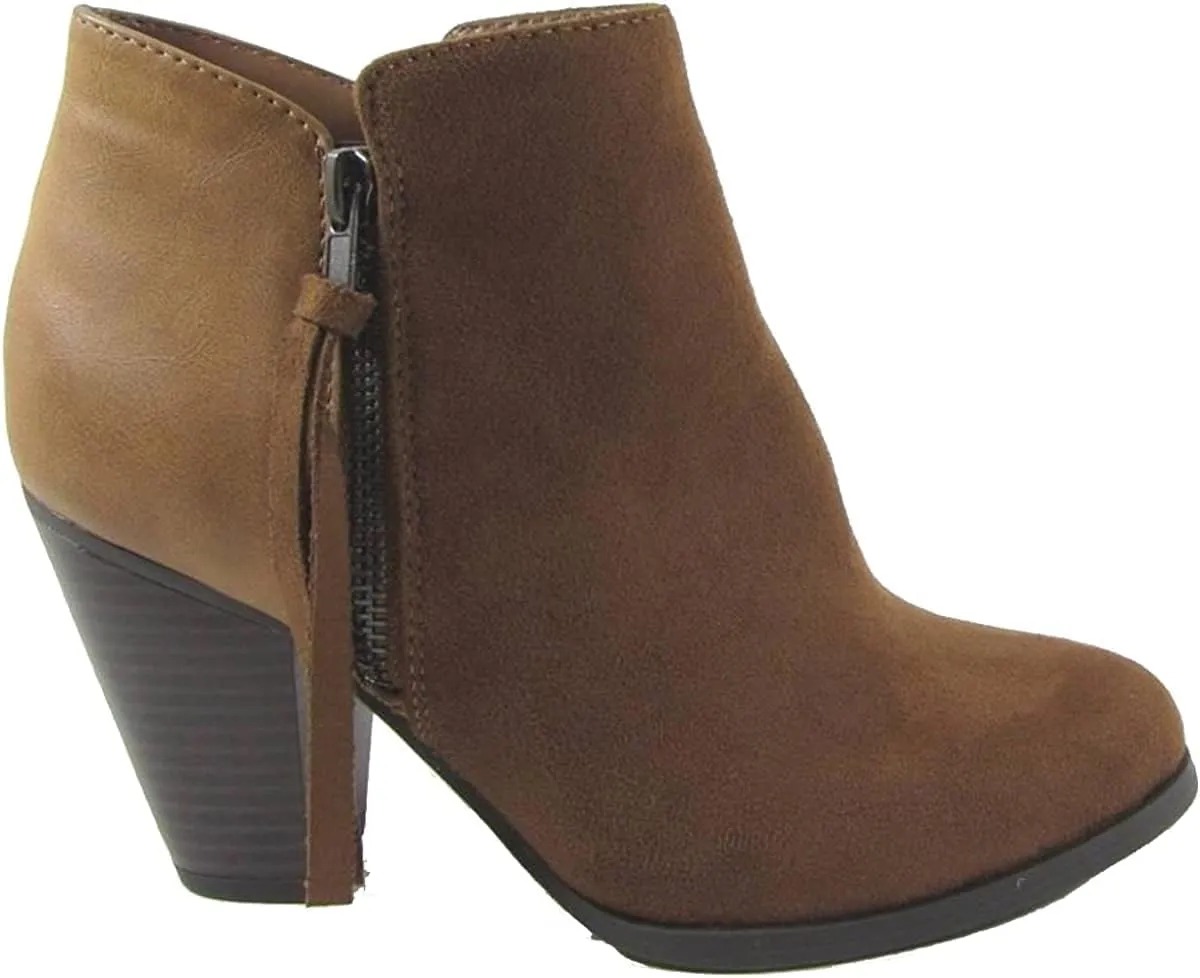 Soda Women's Ages Tassel Zip Chunky Heel Bootie