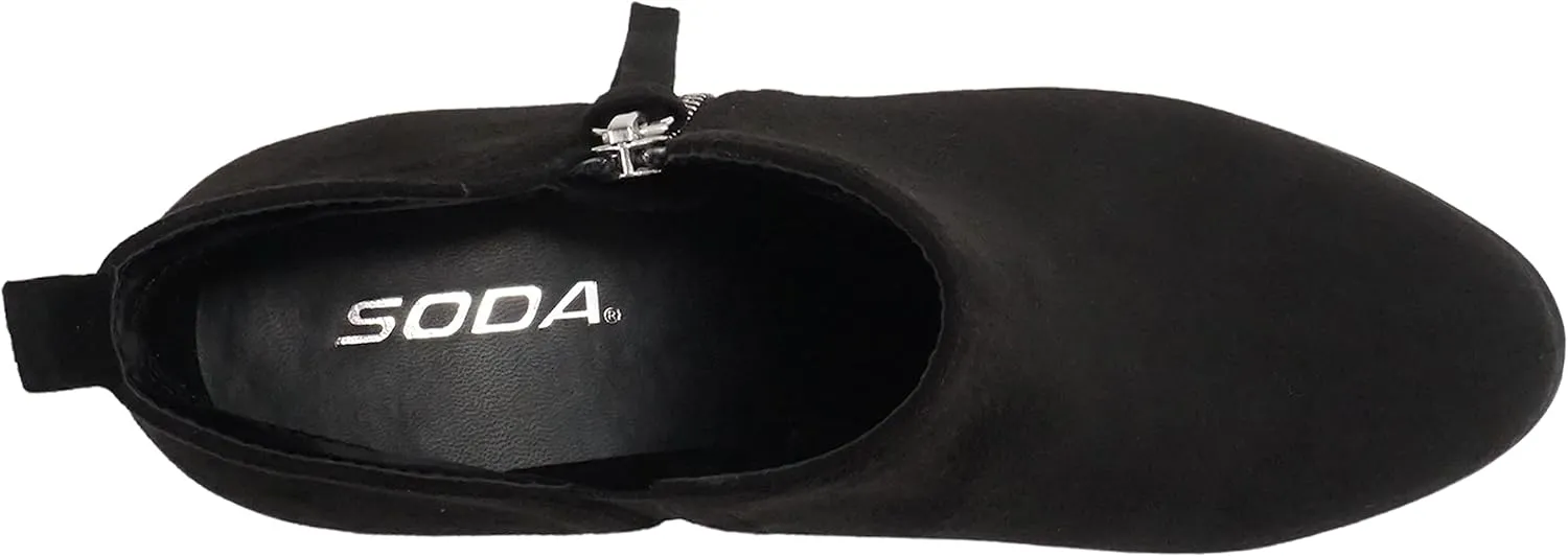 Soda “ZAYNE” ~ Women Round Toe Elastic Side Gore Side Zipper Pull Tab Low Heel Ankle Boot Bootie