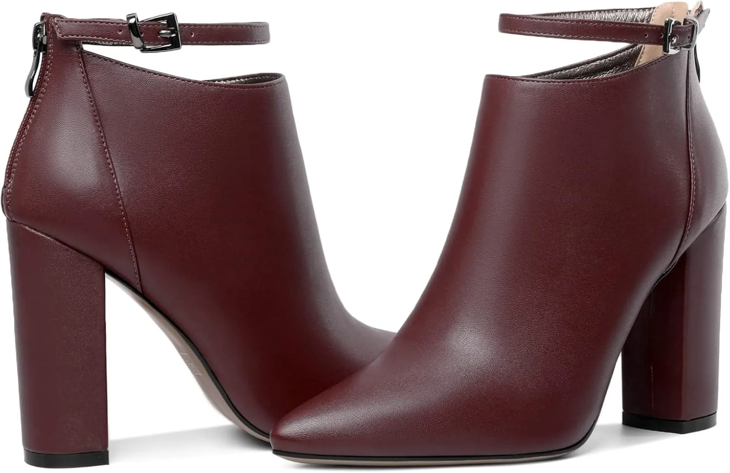 Soireelady Women Ankle Boots Pointed Toe Block Heel Ankle Booties Chunky High Heel Ankle Boots Classic Ankle Booties with Zipper Comfortable Adjustable Strap Ankle Boots